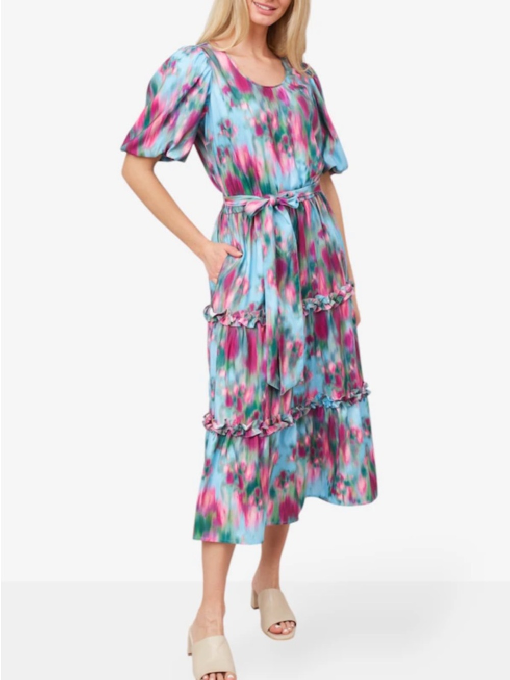 Mark and James Badgley Mischka Macie Puff Sleeve Midi Dress LP